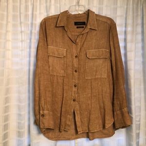 Zara Linen Collared Button Up Blouse, Marigold